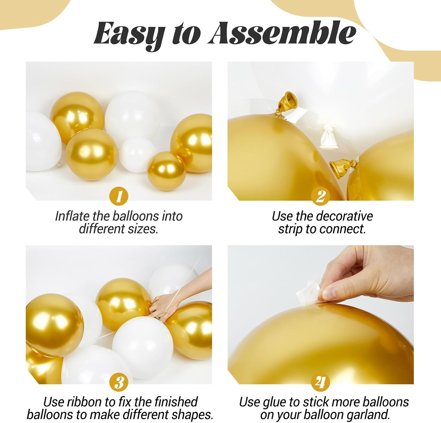 134pcs White and Gold Balloon Arch Kit with Metallic Gold White Balloons
